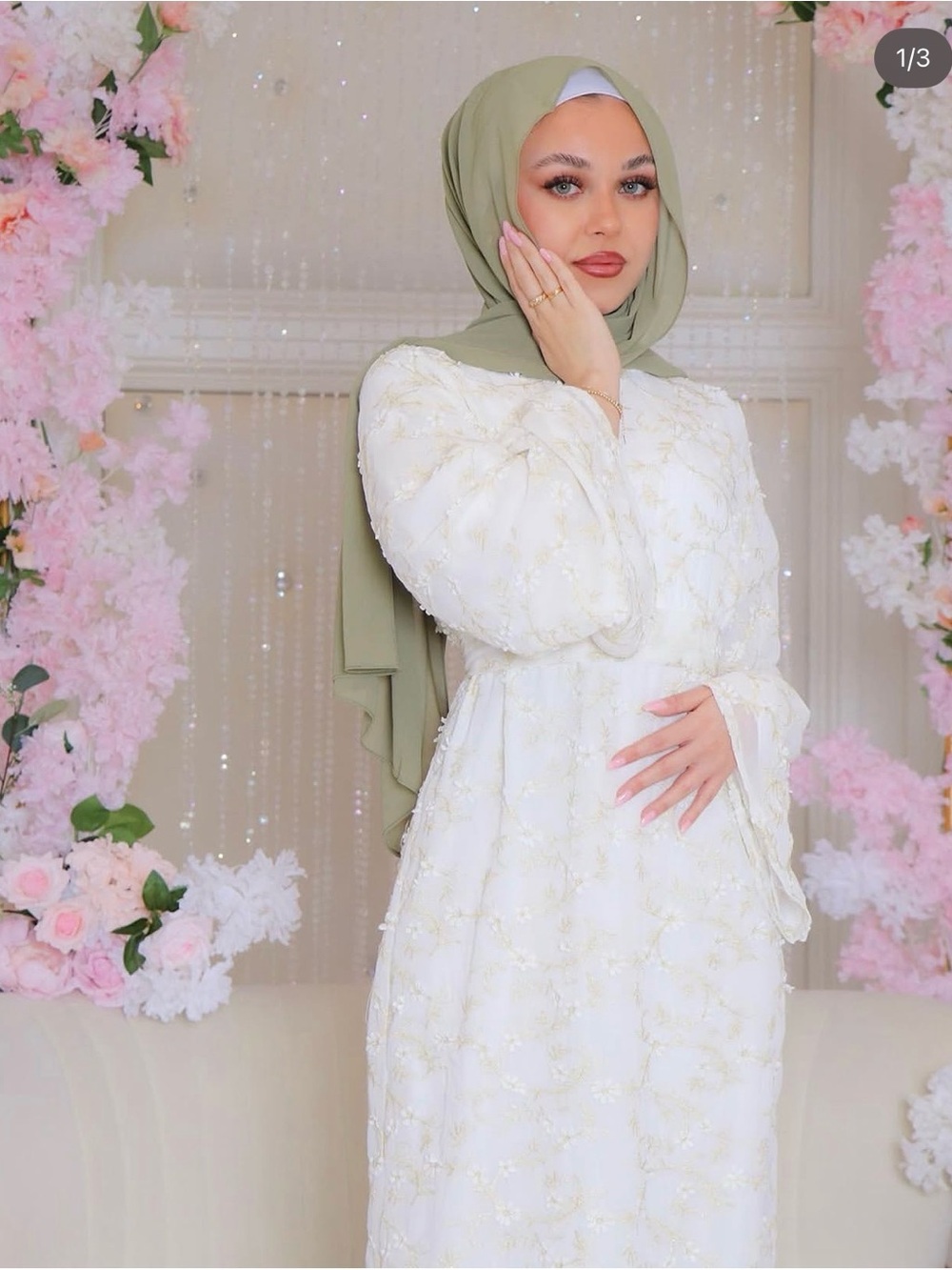 NWT | LaMeera Moda Inara White Dress with 3D Floral Embroidery.